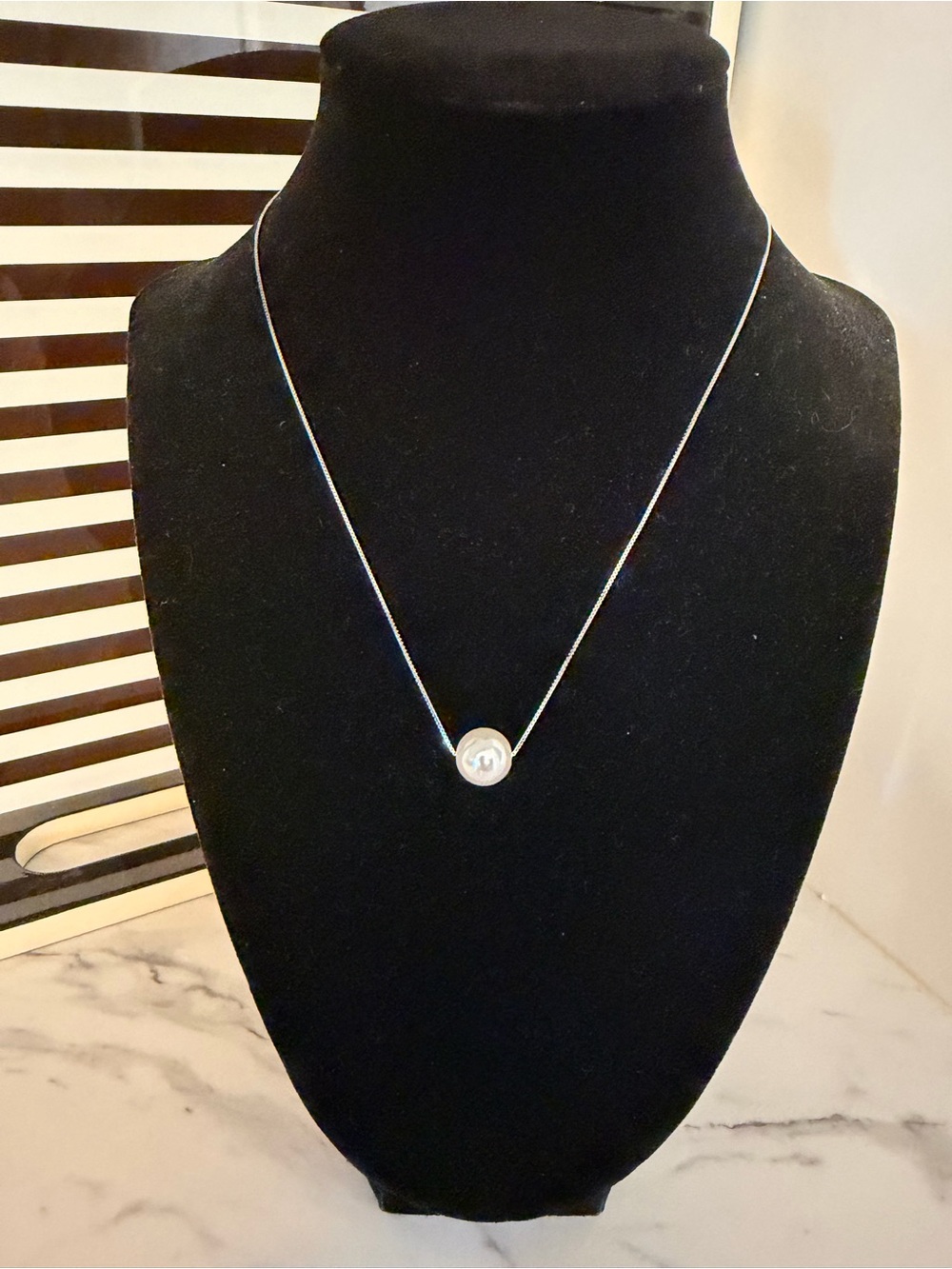 Faux Pearl Sterling Silver 925 Necklace Adjustable 14–18” Minimalist Classic NWT